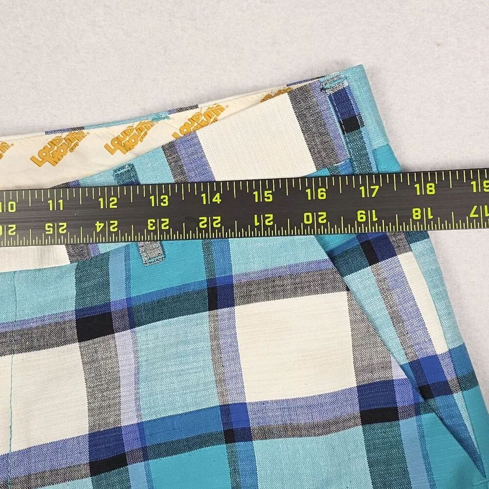 Loudmouth Men's Golf Shorts Sz 34 Plaid Blue Teal‎ Black 100% Cotton Preppy Bold